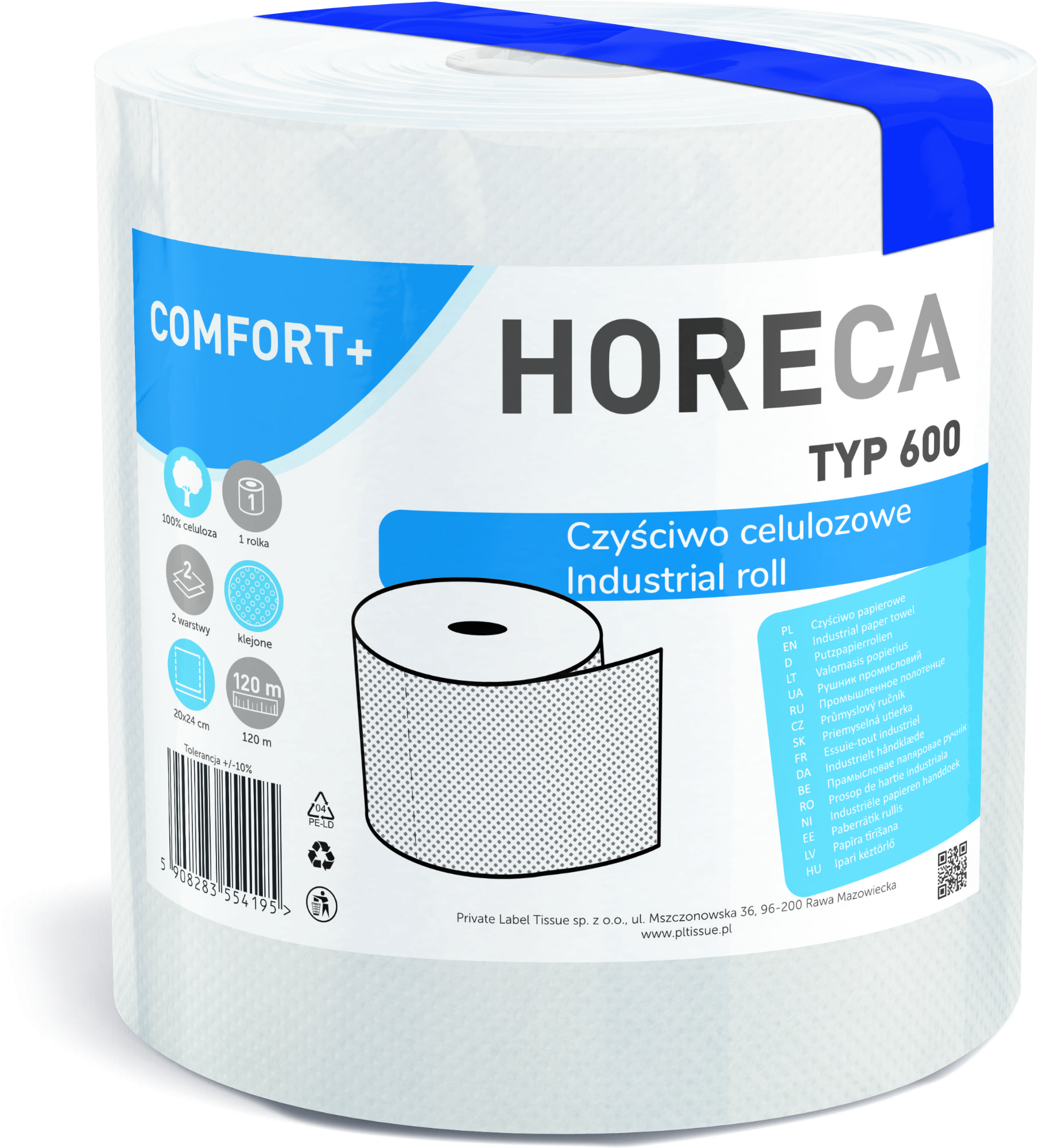 Industrial paper roll 1R HORECA COMFORT+ TYPE 600 2 plies